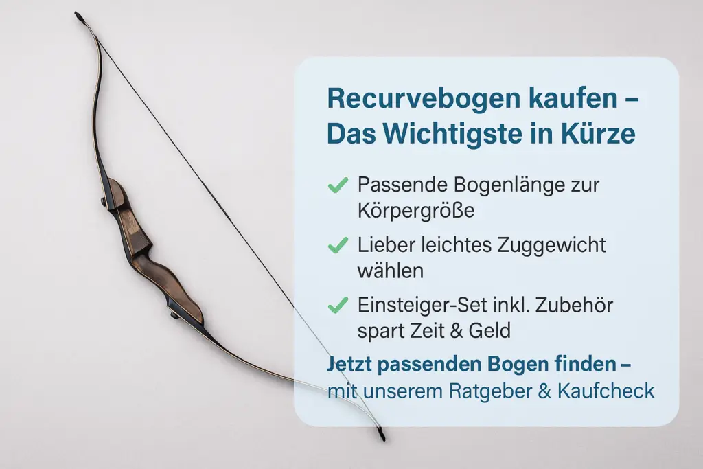 Recurvebogen kaufen – Ratgeber & Empfehlungen 1 Darstellung eines Recurvebogens und eine liste der wichtigsten Punkte beim Recurvebogen kaufen