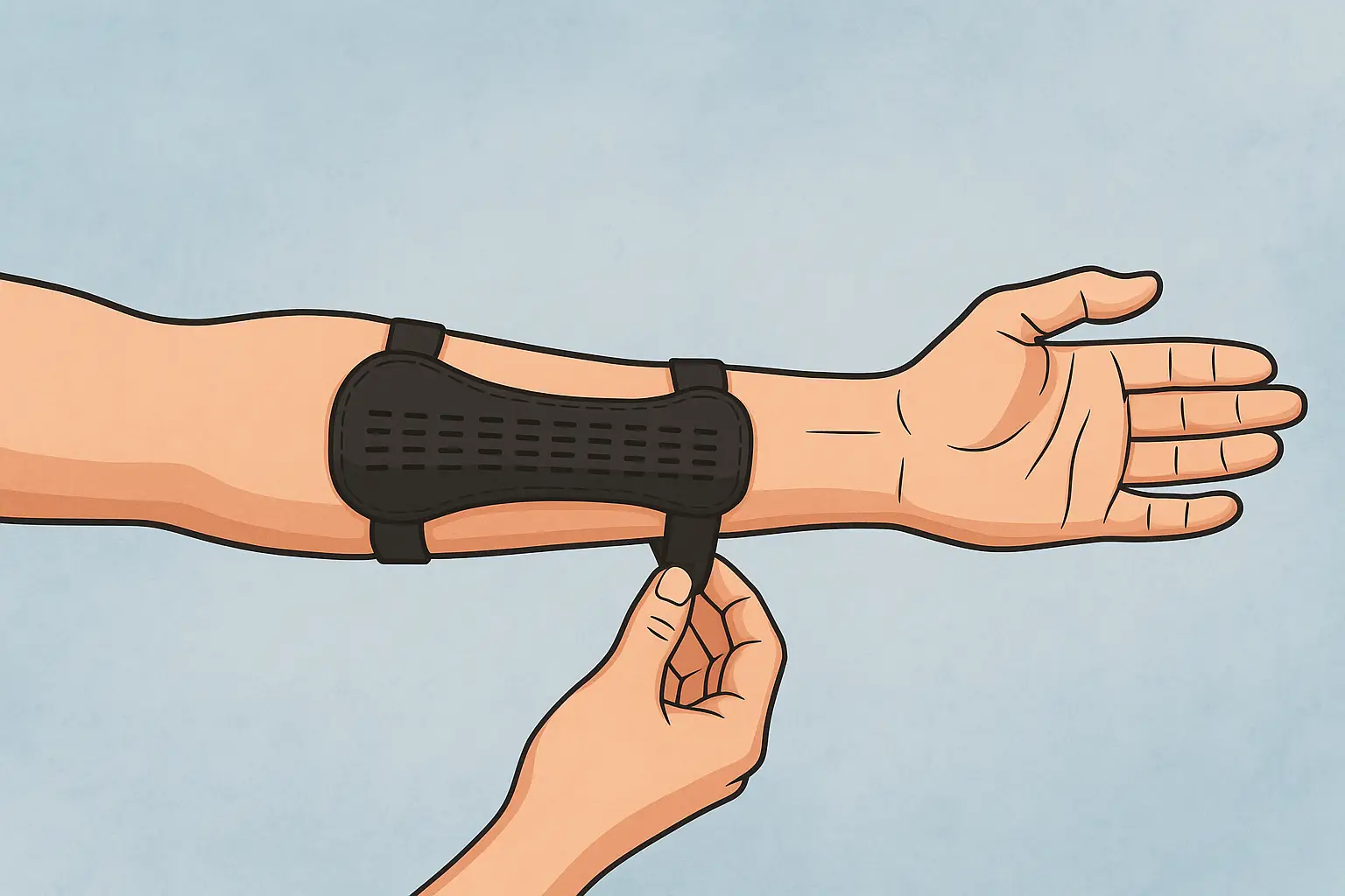 anlegen des bogenschießen armschutz als illustration