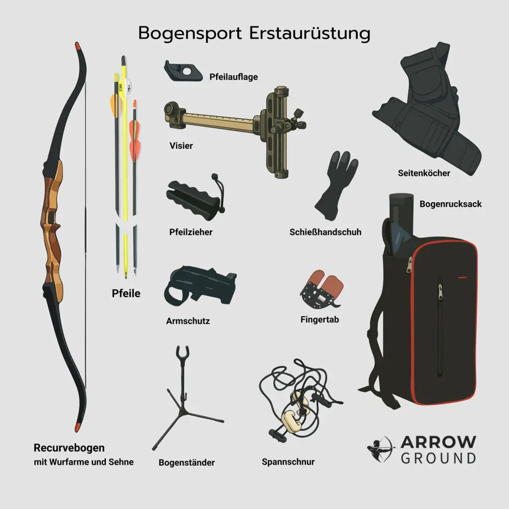 Bogenschießen Ausrüstung 1 Ausrüstung Bogenschießen eine Übersicht vor grauem Hintergrund - Pfeil und bogen für erwachsene