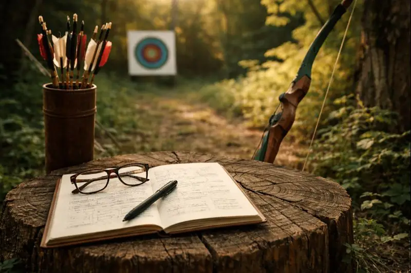 Bogenwissen – Dein Einstieg ins Bogenschießen 1 bogenwissen - eine Kulissen mit buch Zielscheibe und Bogen